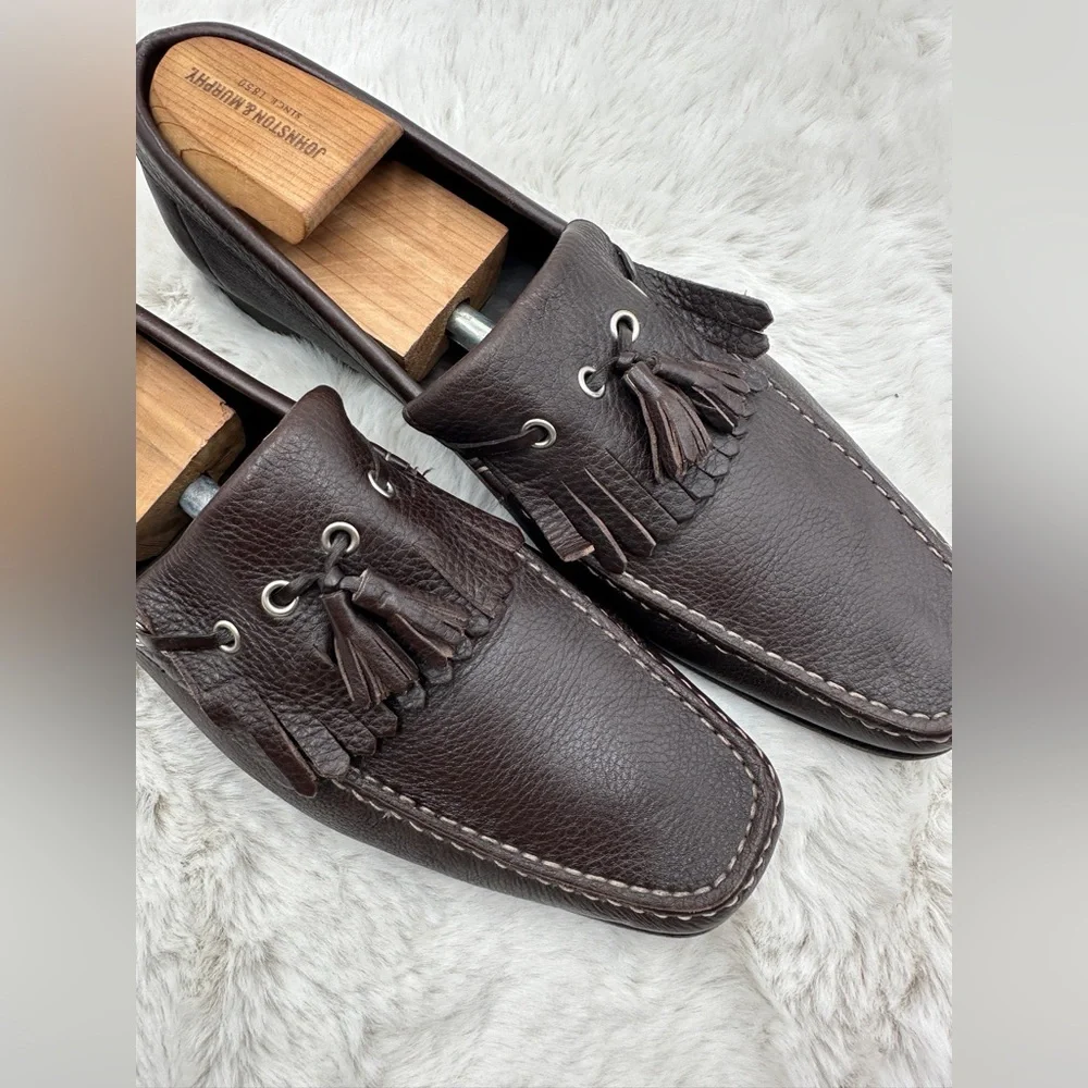 Salvatore Ferragamo tassel loafer brown pebble leather‎ dress shoes 11.5 D